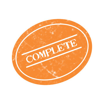 Orange grunge rubber stamp with the word complete in the center for business tasks and project approval icon