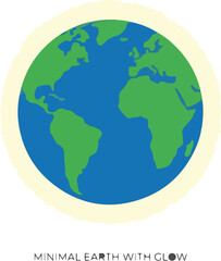 Obraz premium Minimalist illustration of planet Earth with blue oceans, green continents, and a soft yellow glow.