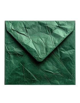 A crumpled green envelope on a black background.