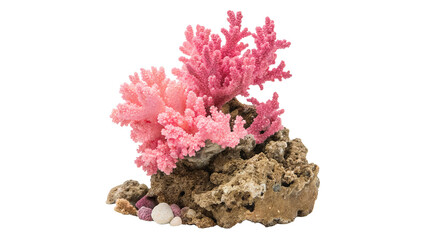 Decorative pink sea coral cluster aquarium decoration element isolated on transparent background © Lewis