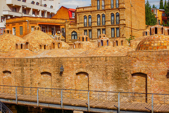 Bathhouses in Tbilisi. A historic building with red brick walls.