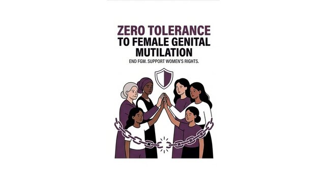 End Female Genital Mutilation Awareness Symbol with Protective Hands and Woman Illustration