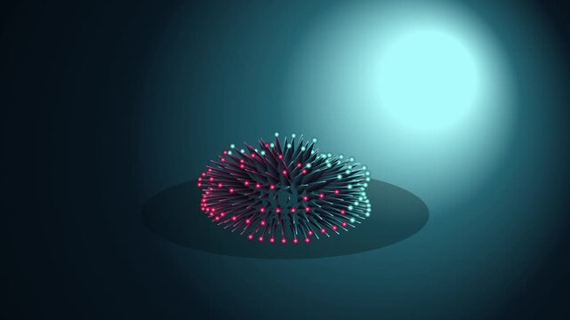 Dynamic 3D simulation of ferrofluid magnetic spikes oscillating with neon pink lighting. Features organic movement, specular highlights, and ambient studio glow on a dark background. Perfect for tech,