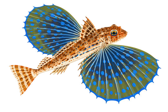 Colorful tropical fish with large spotted fins illustration isolated white
