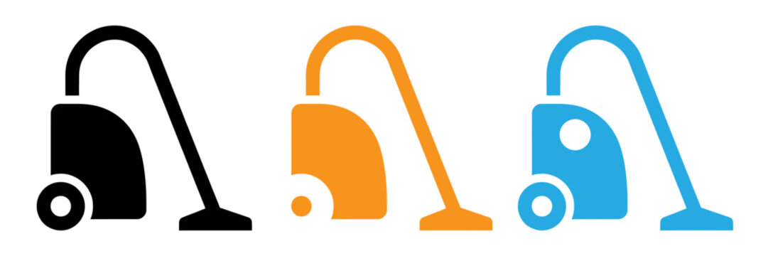 Colorful vacuum cleaner icons in black orange and blue isolated on white