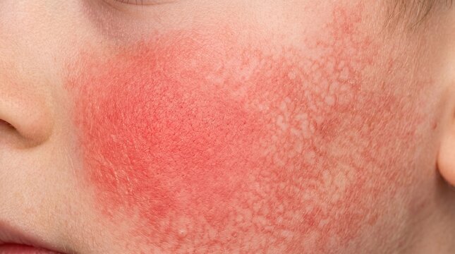 Severe Red Rash Eczema or Slapped Cheek Syndrome on Child Face