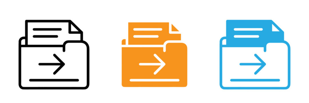 Document with arrow icon set in line orange and blue color variations