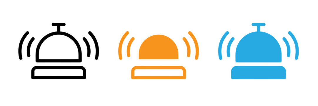 Hotel service bell icon set in black orange and blue colors isolated vector illustration