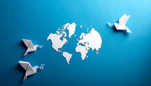 International Day of Peace Origami Birds with World Map Illustration