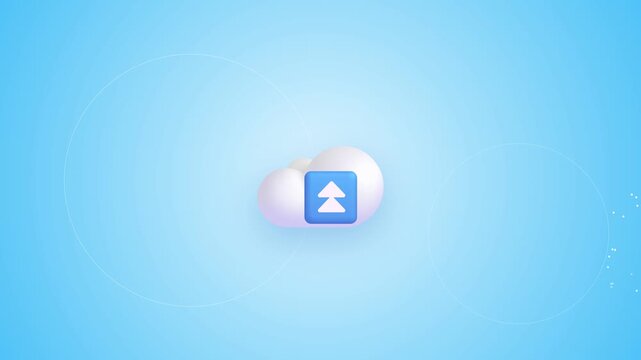 Cloud upload icon on blue abstract background with light effects