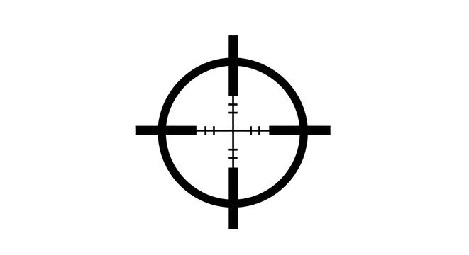 Black crosshair target icon isolated on white background for precision aiming design