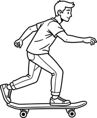 Young man riding a skateboard as a doodle illustration for hobbies © Vhya