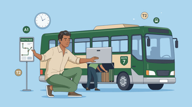 Man loading luggage into a bus, public transport concept