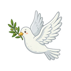 Obraz premium A white dove with an olive branch in its beak, symbolizing peace and hope.