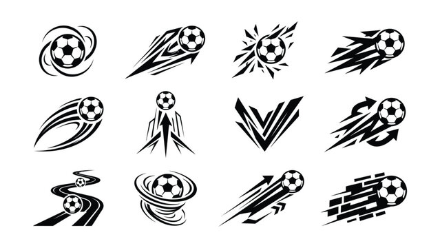 Dynamic Soccer Ball Vector Icons Showing Speed and Movement Direction
