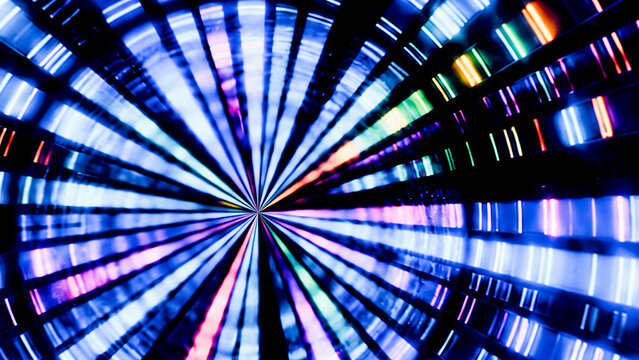 Colorful circular light tunnel with radial lines and glowing effect