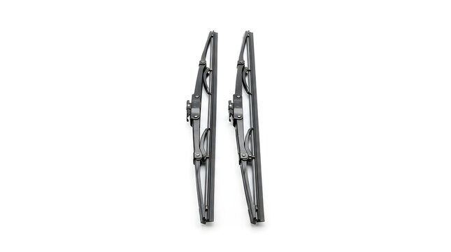 Two car windshield wipers in place