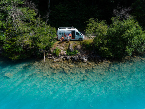Camping by the serene turquoise waters of Interlaken, Switzerland