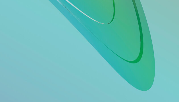 Green curved glass object with smooth reflection on blue background