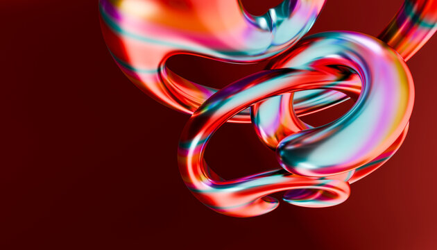 Abstract twisting colorful 3d shapes with glossy surface