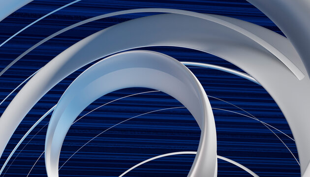 White curved tubular rings in abstract digital composition