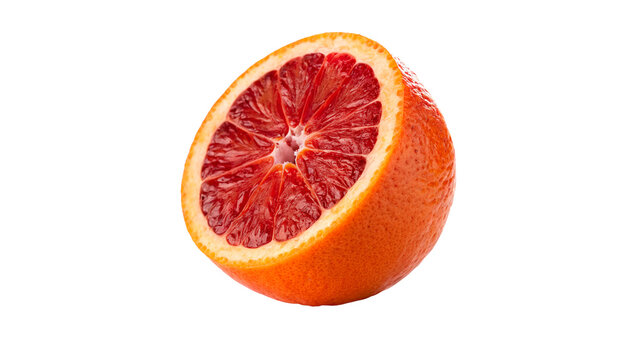Fresh half cut red grapefruit slice rich in vitamins isolated on transparent background