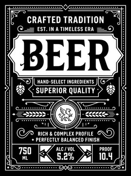 Crafted tradition beer label with rich and complex profile and superior quality details