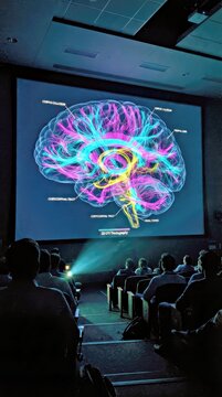 Colorful 3d Dti Brain Tractography Projection in Auditorium