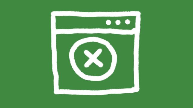 Web browser cross mark error cancel website notification sign hand-drawn cartoon graphic with chalk line internet window with circle rejected symbol isolated on an alpha channel.