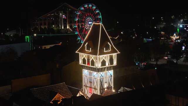 Night Scape Of Capivari Village In Campos Do Jordao In Sao Paulo Brazil. City At Night Scene. Winter Destination. Brazilian Switzerland. Capivari Village In Campos Do Jordao In Sao Paulo Brazil.
