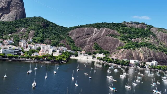 Inside Beach In Rio De Janeiro In Brazil. Sugarloaf Mountain Scenery. Downtown District. Guanabara Bay Skyline. Inside Beach In Rio De Janeiro In Brazil. Beautiful Cityscape.