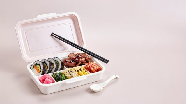 Luxury Korean Dosirak Lunchbox Kimbap Bulgogi Pearlescent Box Commercial Food Photography