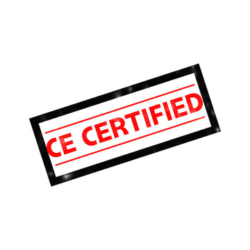 CE Certified rubber stamp illustration. Red compliance mark for European standards. Quality assurance seal for product safety and legal export.