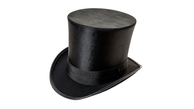 Classic elegant black felt top hat magician costume accessory isolated on transparent background