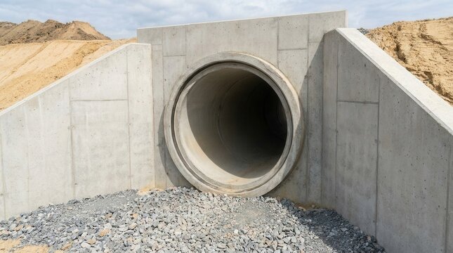 Horizontal drainage pipe and concrete headwall installation for a street rainwater culvert