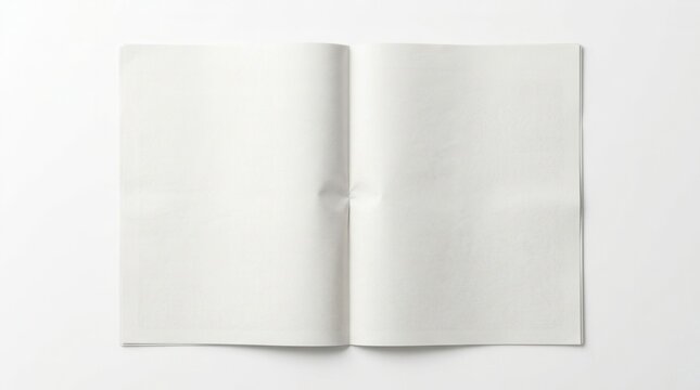 Plain white backdrop featuring a blank white newspaper spread mockup and front page.
