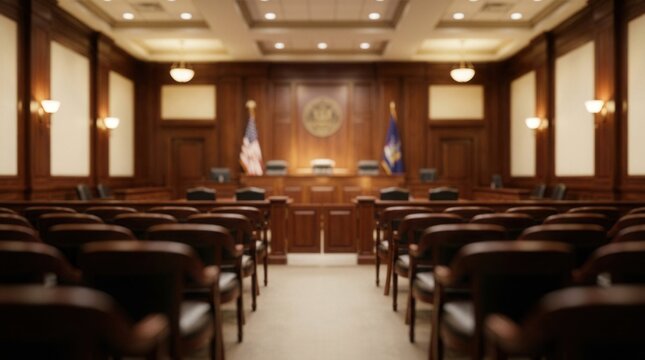 A courtroom setting with elegant bokeh, blurred effect