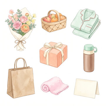お見舞いと快気祝いの品 クリップアート 水彩