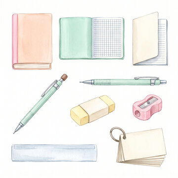 漢字ドリルと計算ドリルの学習教材 アイコンセット 水彩