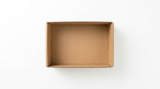 A white background featuring a top view of an empty brown cardboard box
