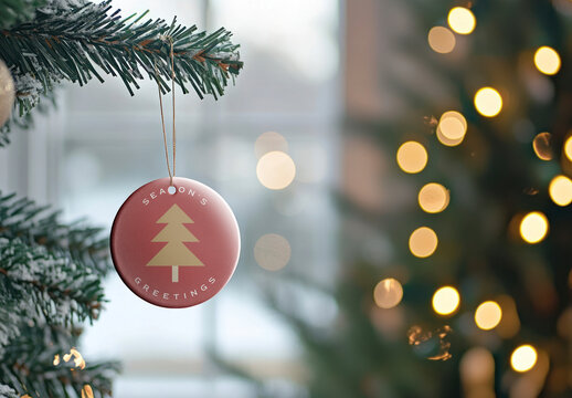 Festive Ornament Mockup On Christmas Tree PSD