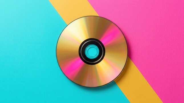 Audio CD with bold colors and vintage tools in vibrant hues, presented in a new minimal flat design.