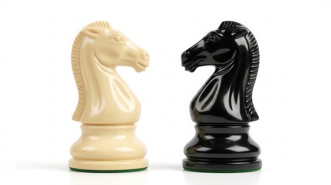 Rivalry and conflict expressed through an isolated profile of contrasting knight chess pieces