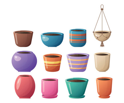 Empty ceramic flower planter set with soil