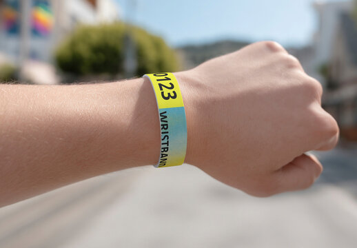 Hand Mockup PSD Of A Young Caucasian Woman Wearing A Wristband Outdoors