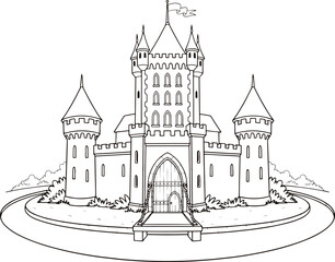 Fototapeta premium Historical Fortress Building Outline for Educational Coloring Activity