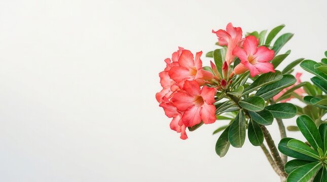 Close-up of bunga kamboja Jepang (adenium flower) with empty space for text.