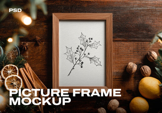 Rustic Holiday Frame Mockup PSD