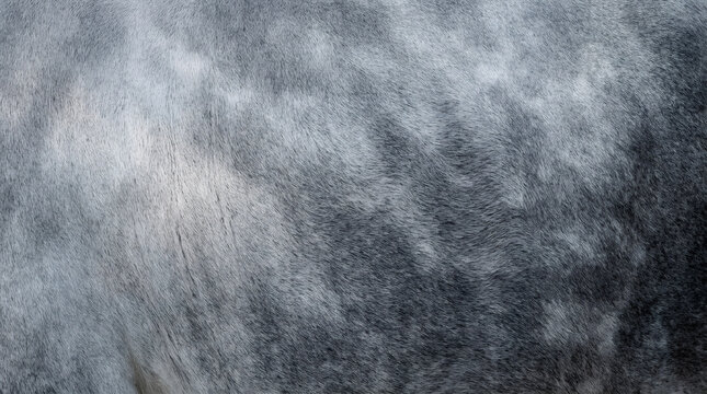 Dappled grey horse fur texture, close-up of animal hair pattern, natural grey equine coat background