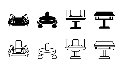 Spacecraft and Lunar Lander Icons: A collection of stylized icons representing different spacecraft and lunar lander designs, suitable for scientific or technological illustration. © Maliha